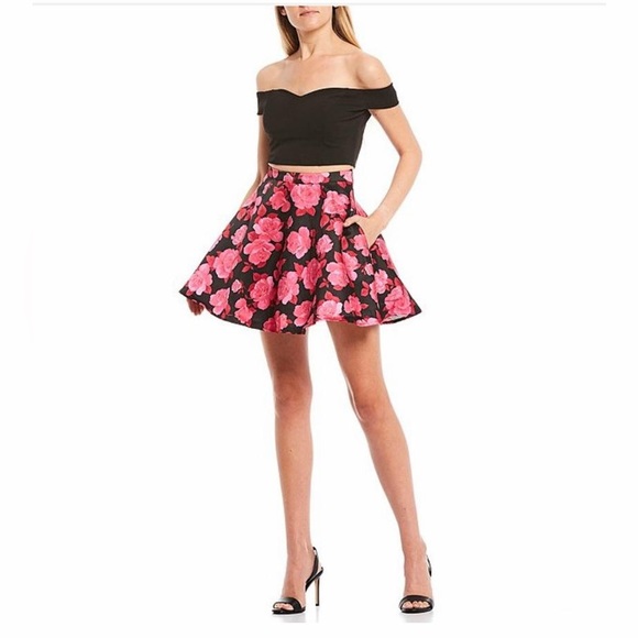 Dresses & Skirts - B. Darlin Off-The-Shoulder Top with Floral Print Skirt Two-Piece Dress